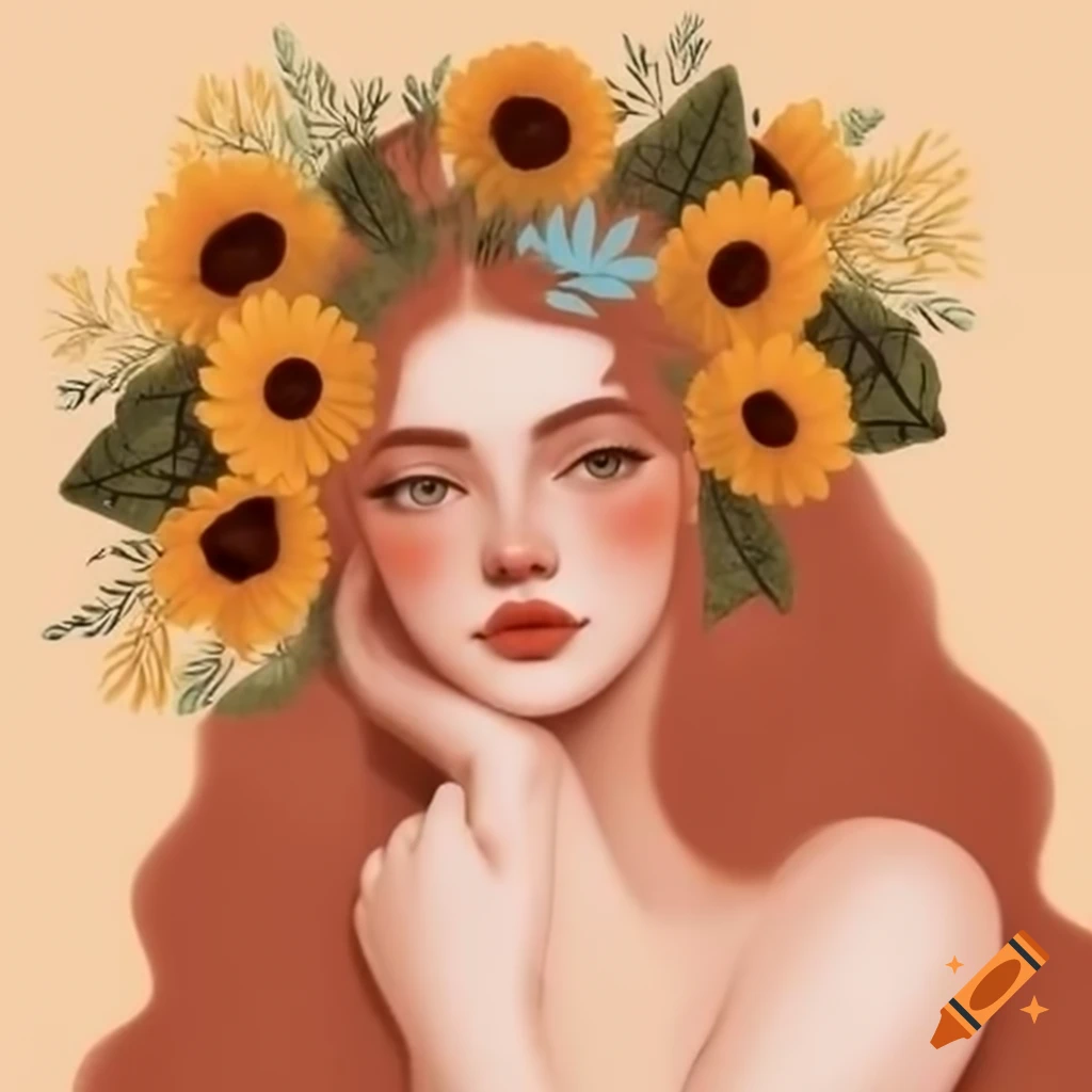 Boho woman art print woman line art flower wall art boho floral