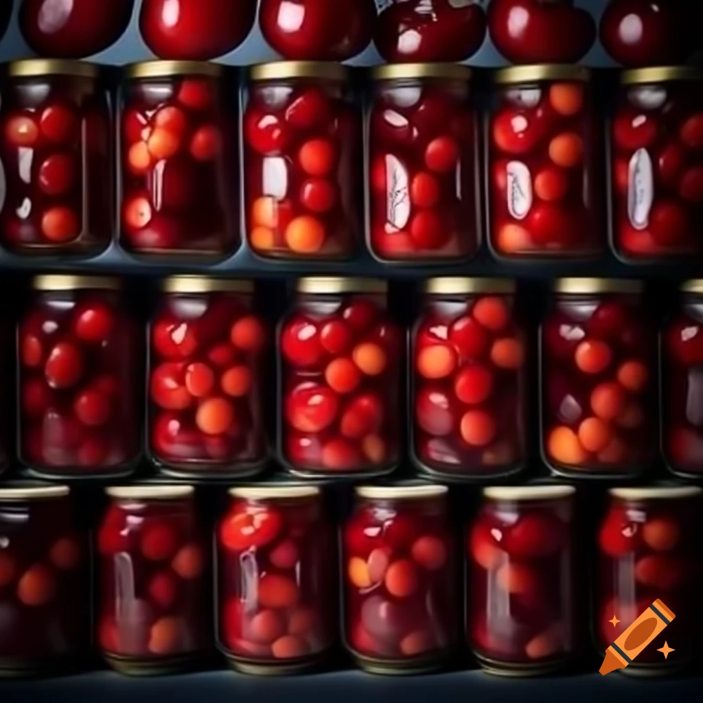 Store shelf stocked with canned cherries