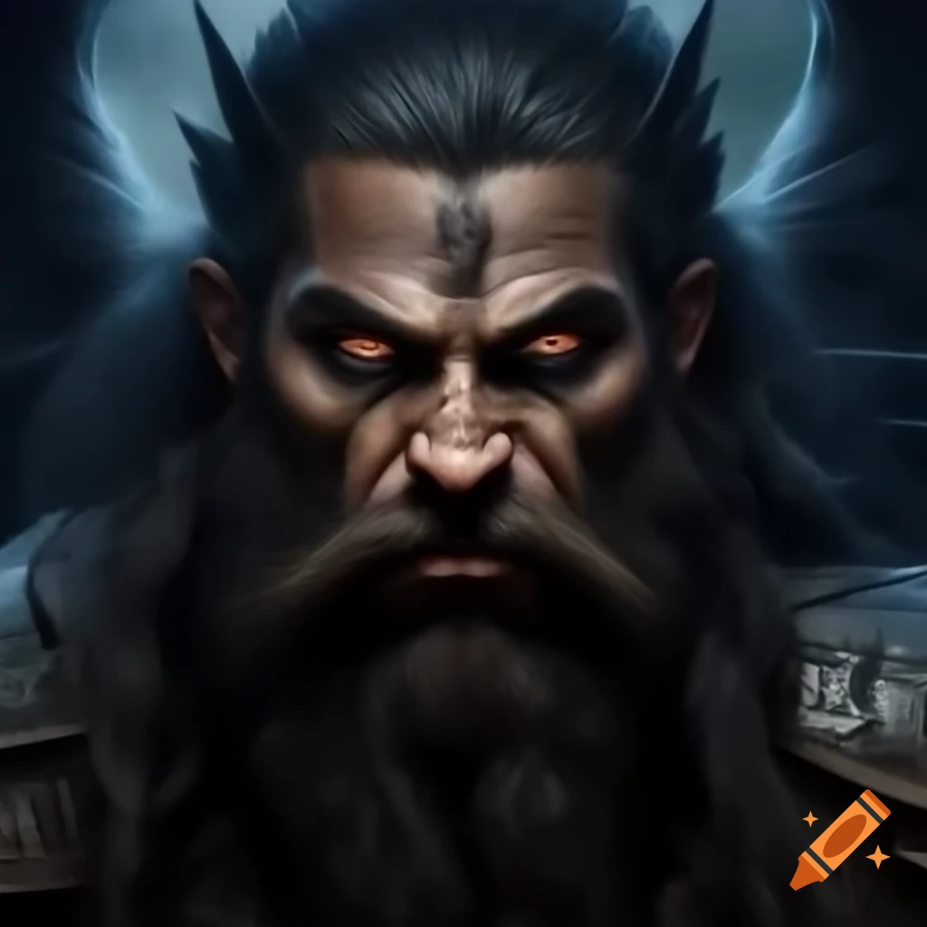 Dark bearded angel warrior character