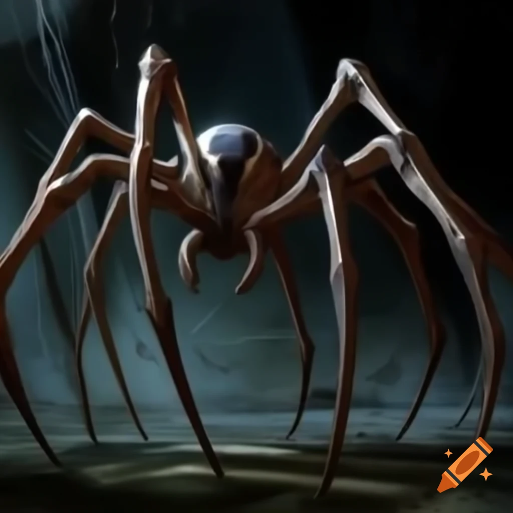 Shelob from Lord of the Rings as a giant spider in cave, spinning web, stylized game art