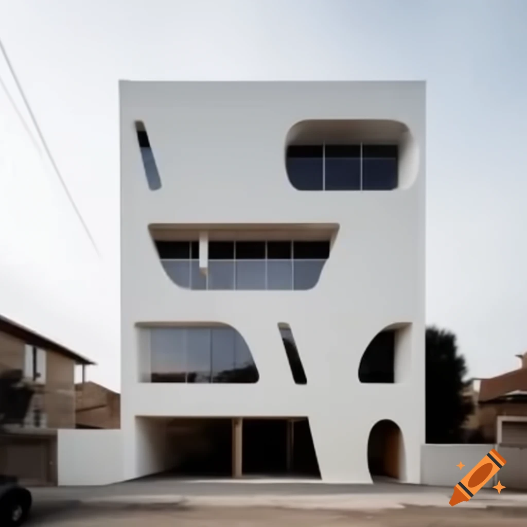 Simple two storey office building design with geometric shapes