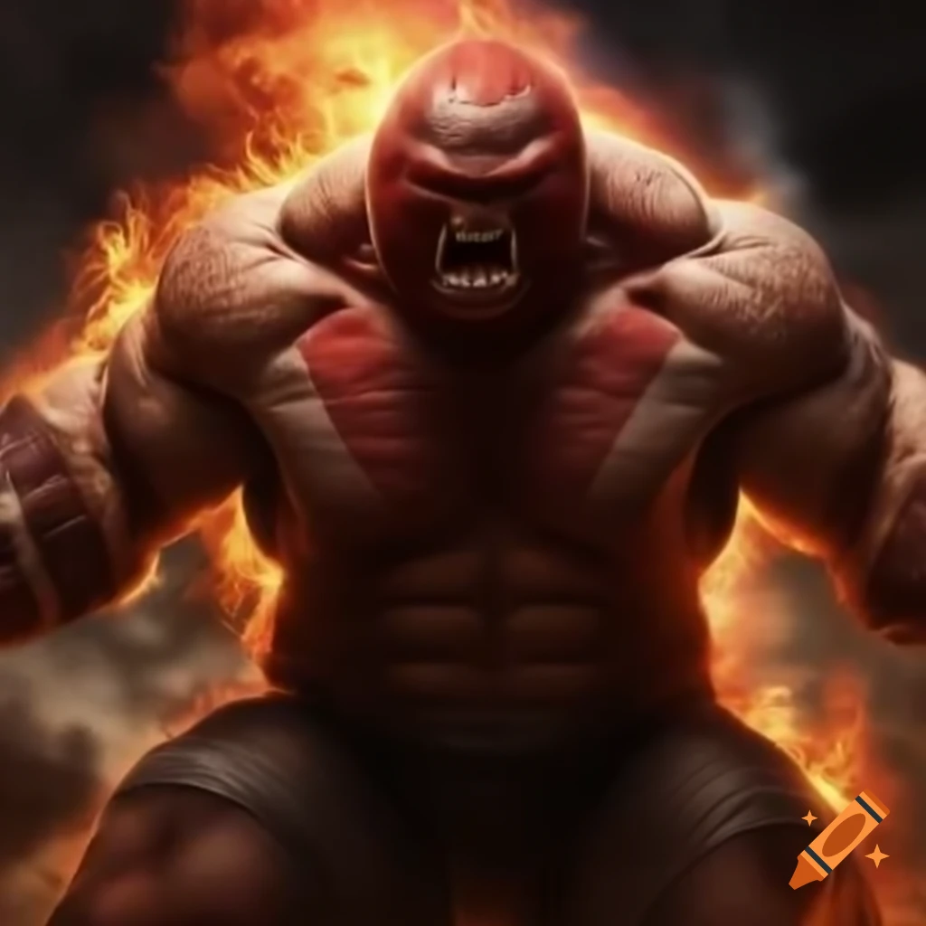 Juggernaut character throwing a flaming football