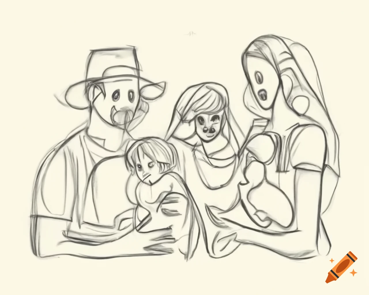 Art depicting an imperfect family dynamic with elements symbolizing absence and uniqueness, no faces