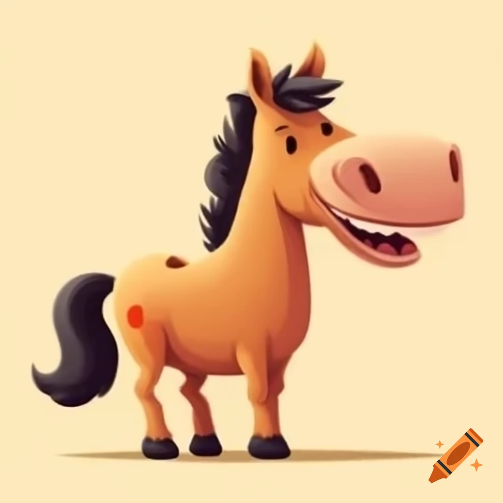 Cartoon-style drawing of a laughing horse