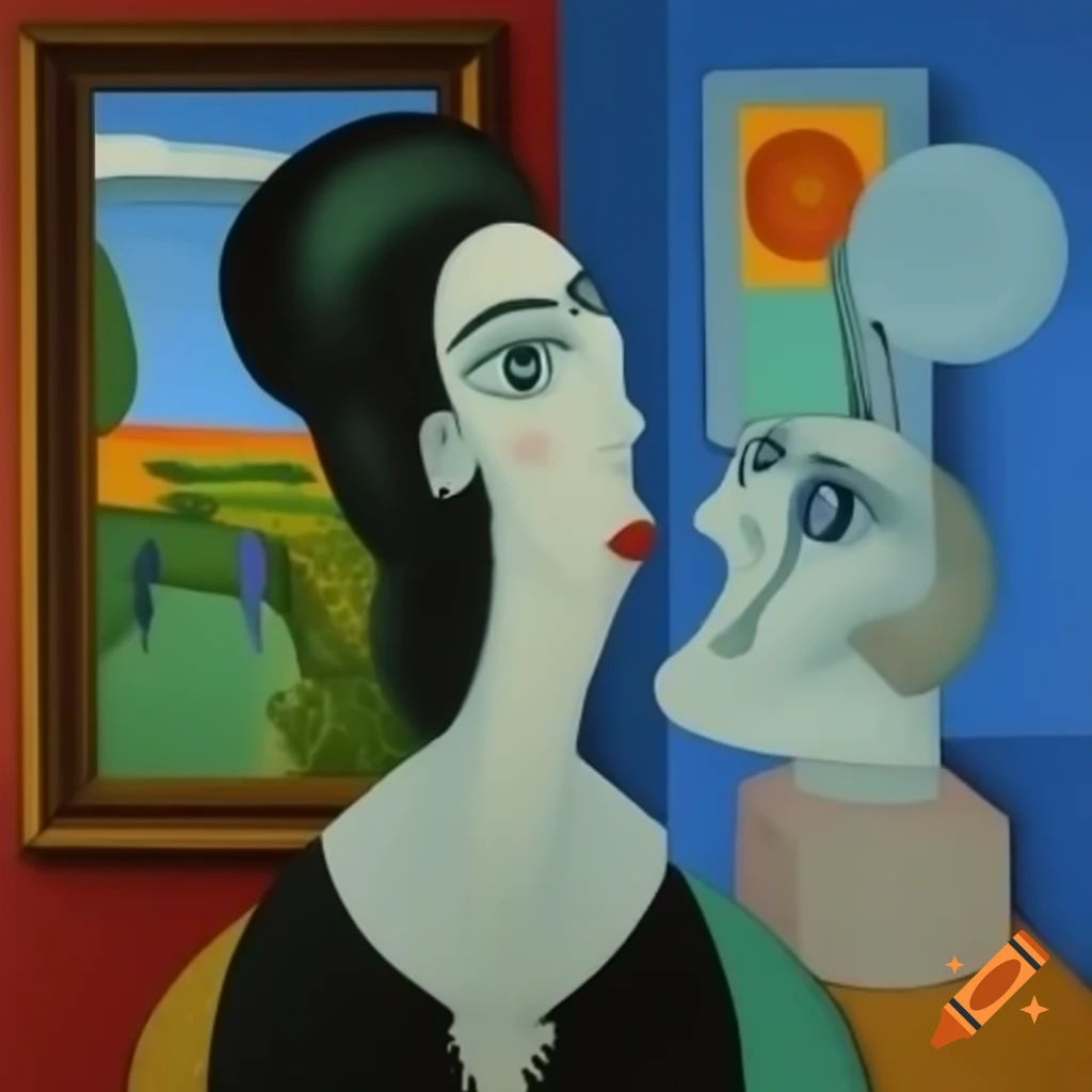 Surreal painting of women inspired by David Hockney and Pablo Picasso