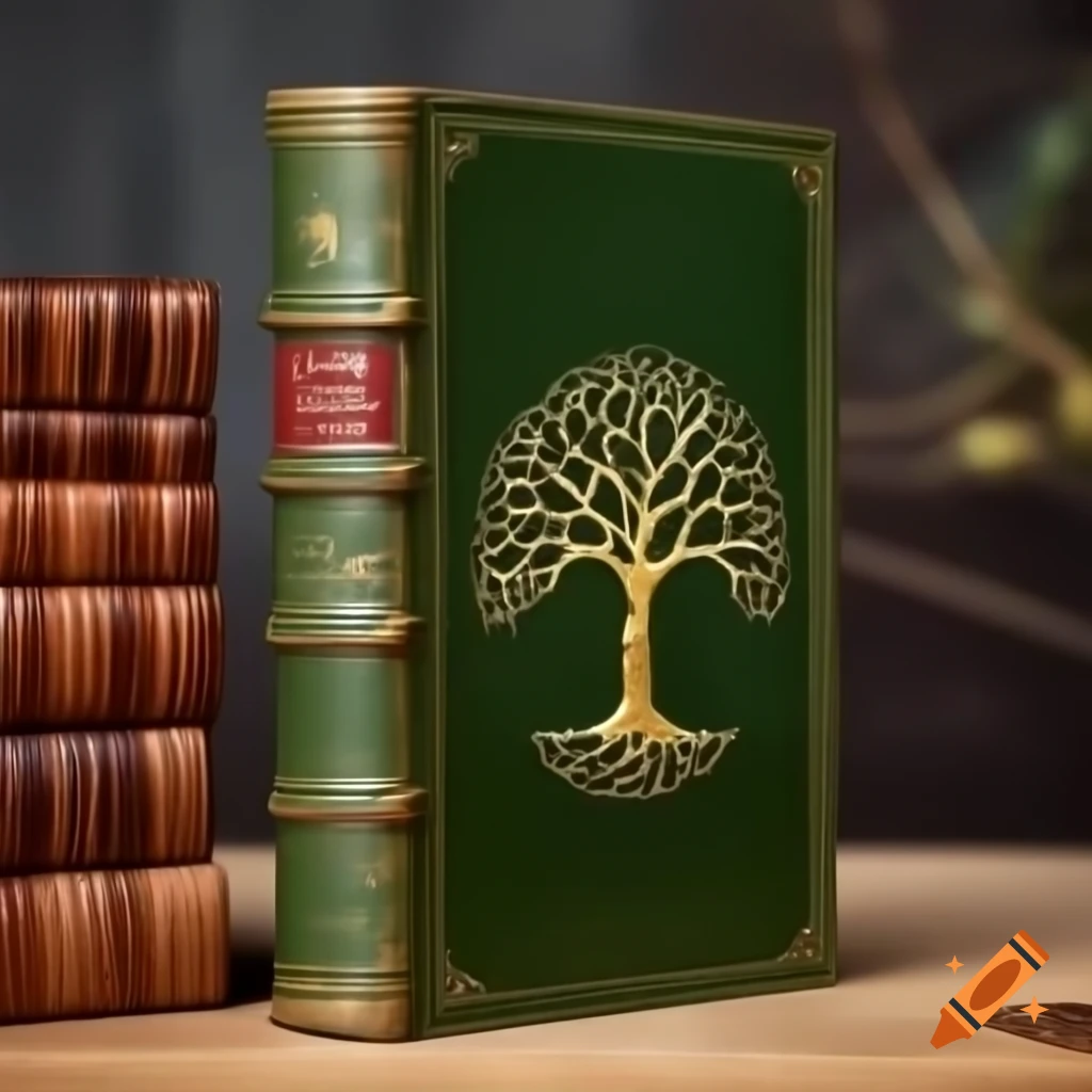 Vintage green leather book embossed with tree of life in gold