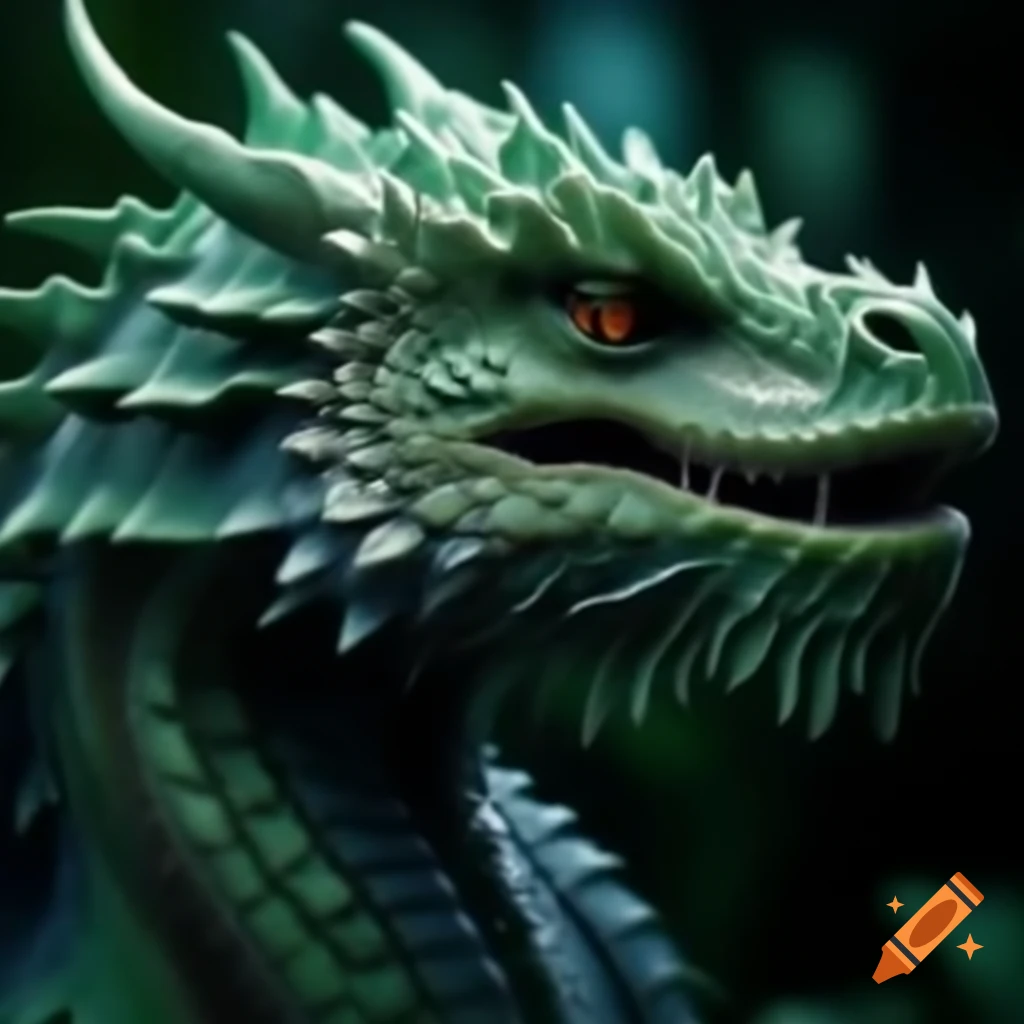 Realistic dark green wyvern with large wings