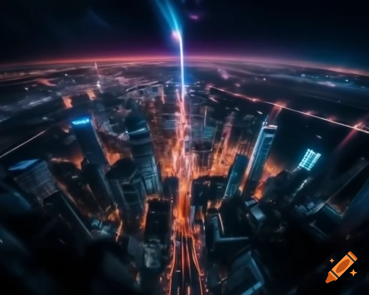 Futuristic city with advanced metal buildings