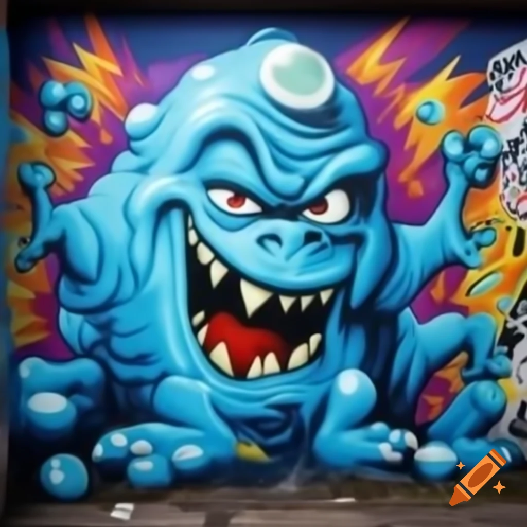 Graffiti featuring Blastoise, vibrant street art