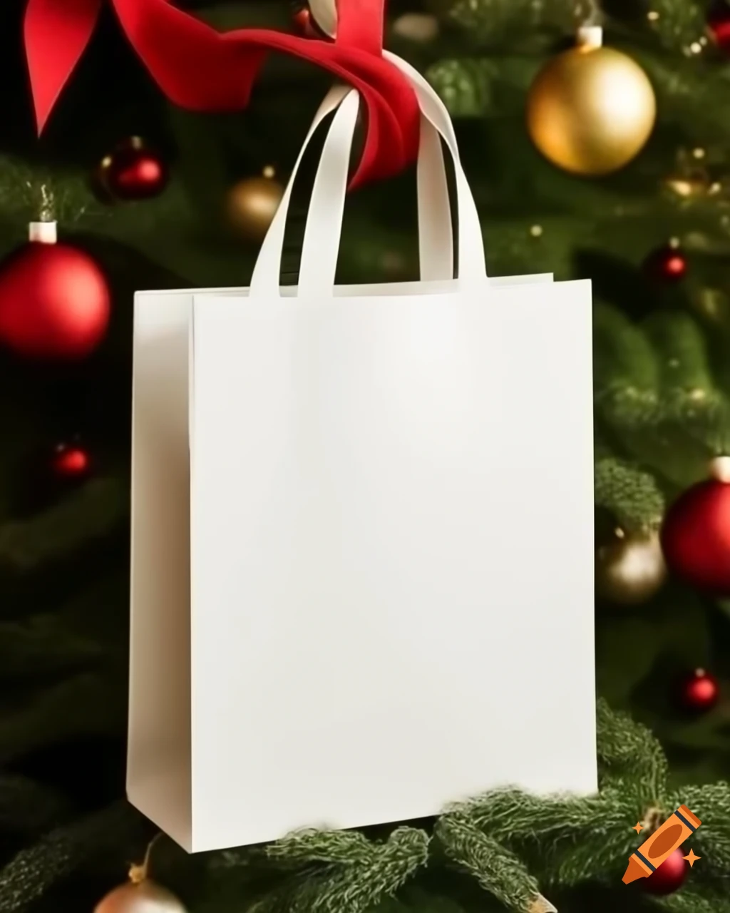 Plain white tote bag mockup in Christmas setting