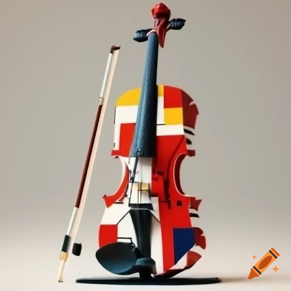Suprematism violin sculpture with Mondrian pattern in De Stijl style