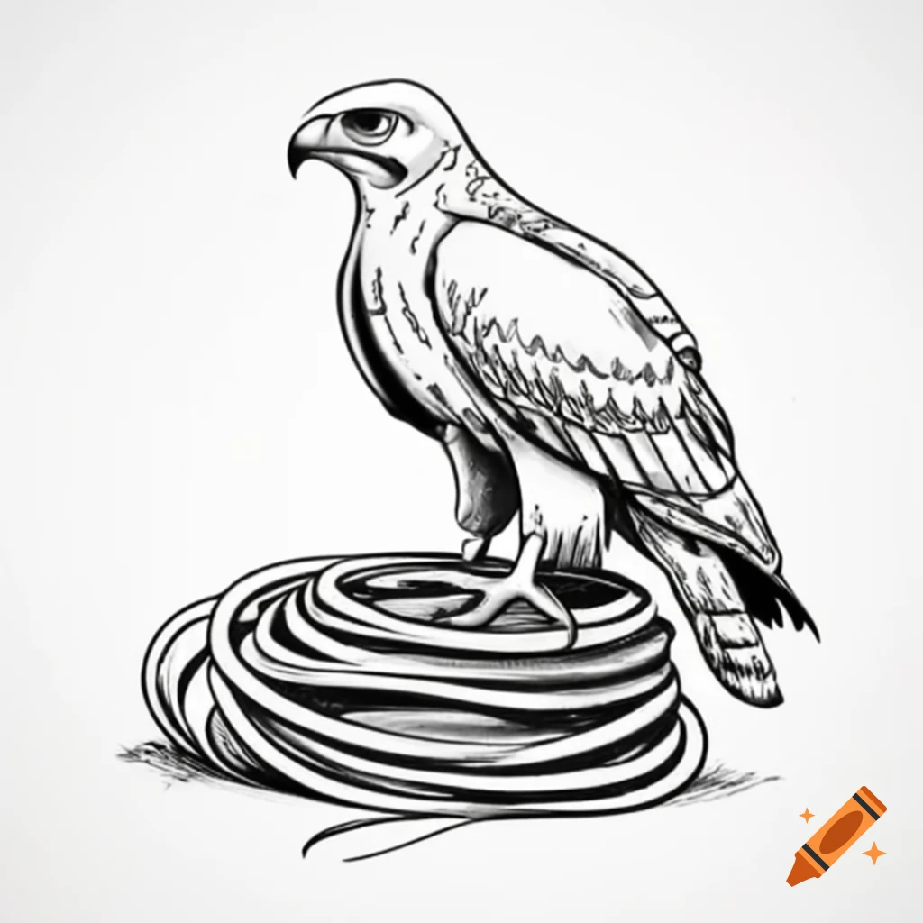 Buzzard standing on pile of cables