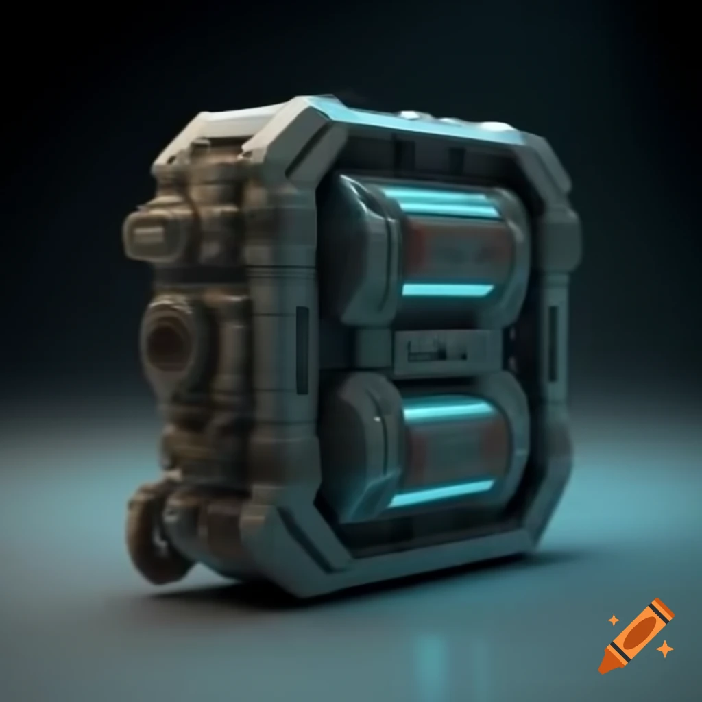 Ancient sci-fi large battery pack with grey background