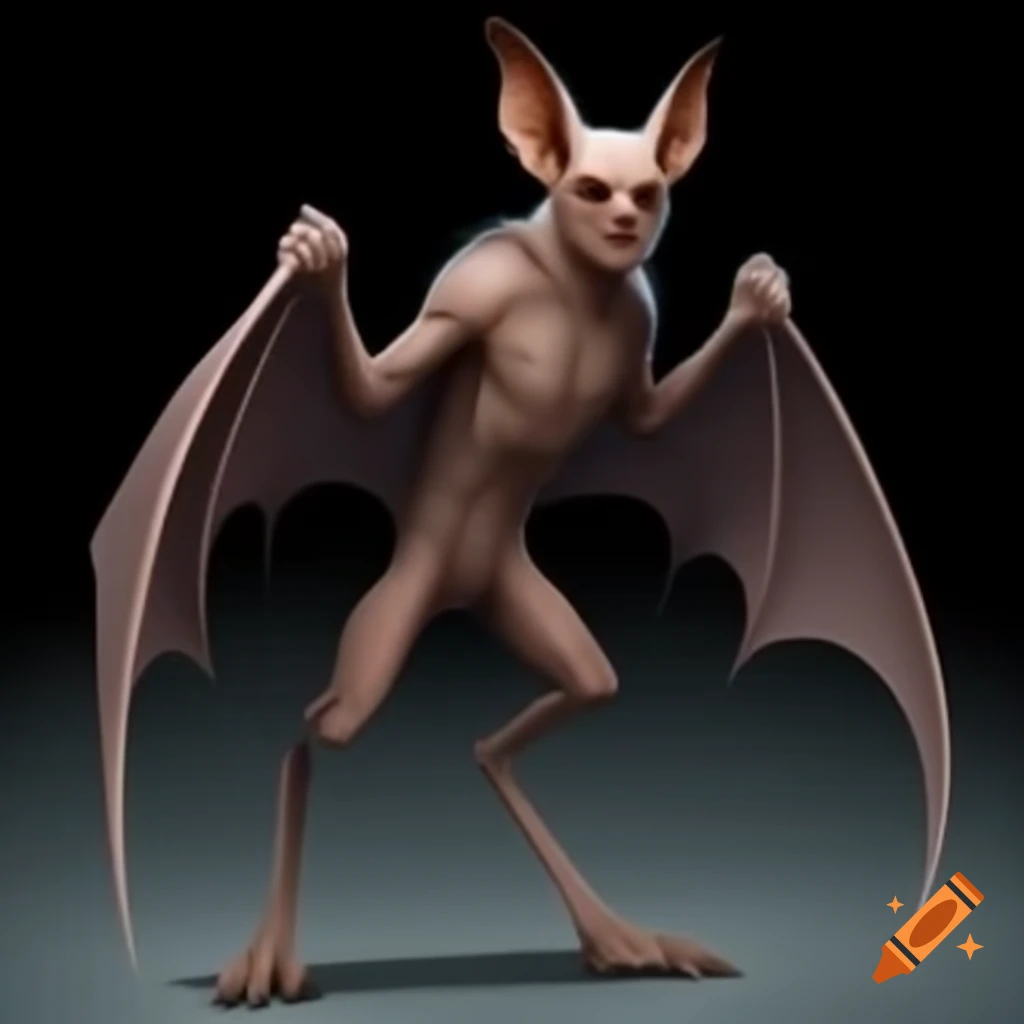 Humanoid bat creature with digitigrade legs and human-like posture