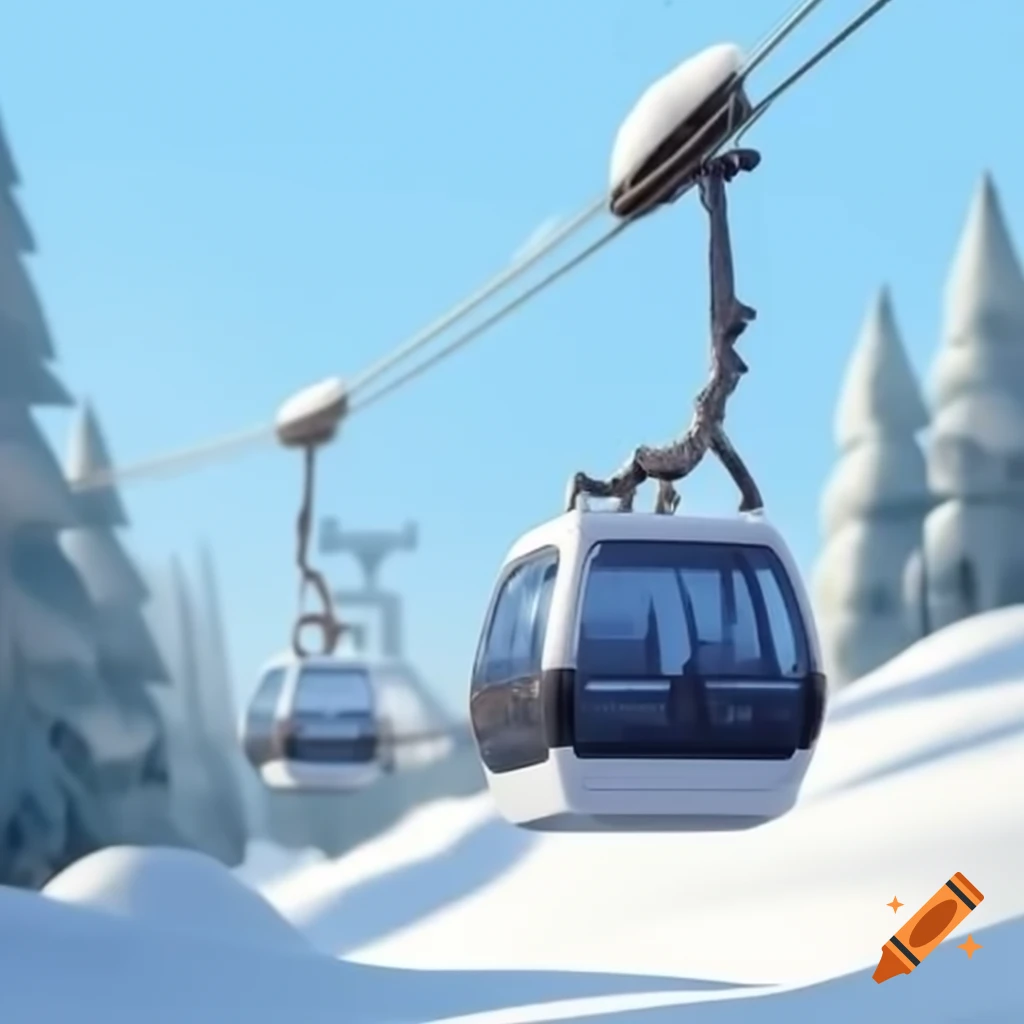 Realistic cable car in a winter landscape