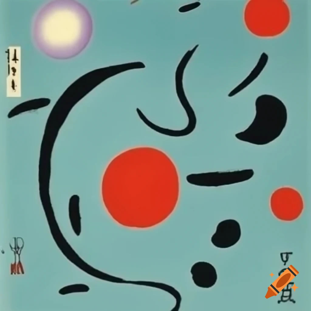 Mystical gibberish symbols artwork inspired by Hilma af Klint, Hiroshige, and Miro