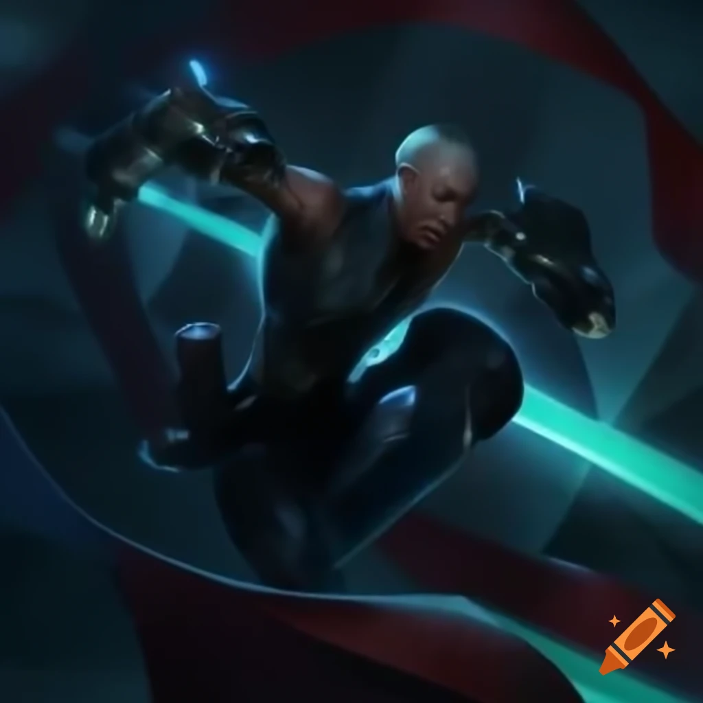 Action scene with a powerful figure defeating a commander in a fantasy setting