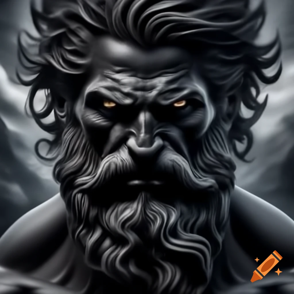 Realistic black and gray profile of Poseidon