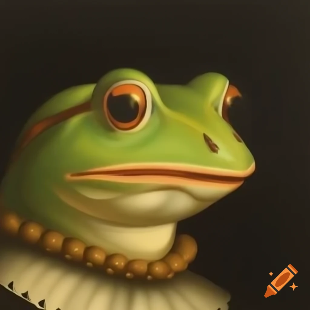 Renaissance oil painting portrait of a frog in a ruff collar