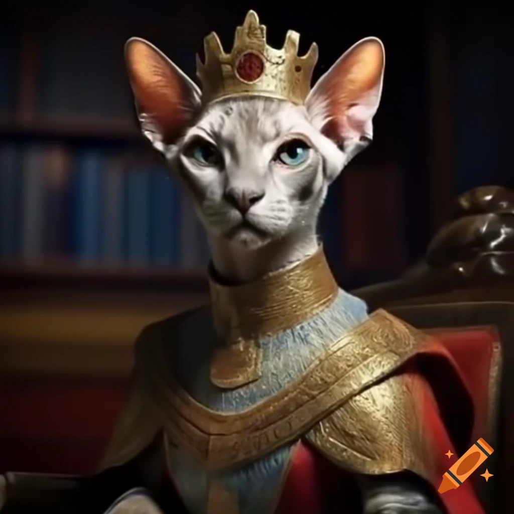Sphinx cat dressed in royal queen attire