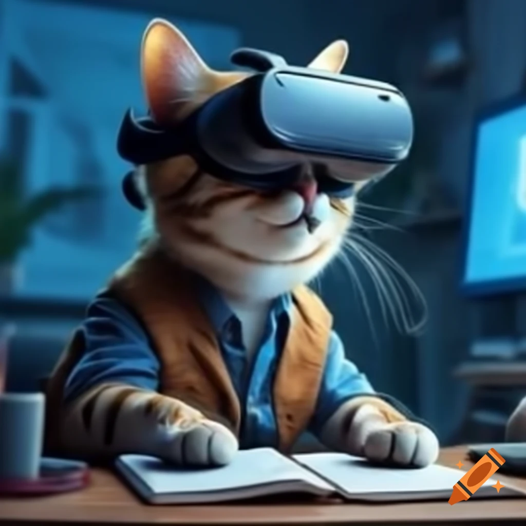 Cat exploring virtual reality headset
