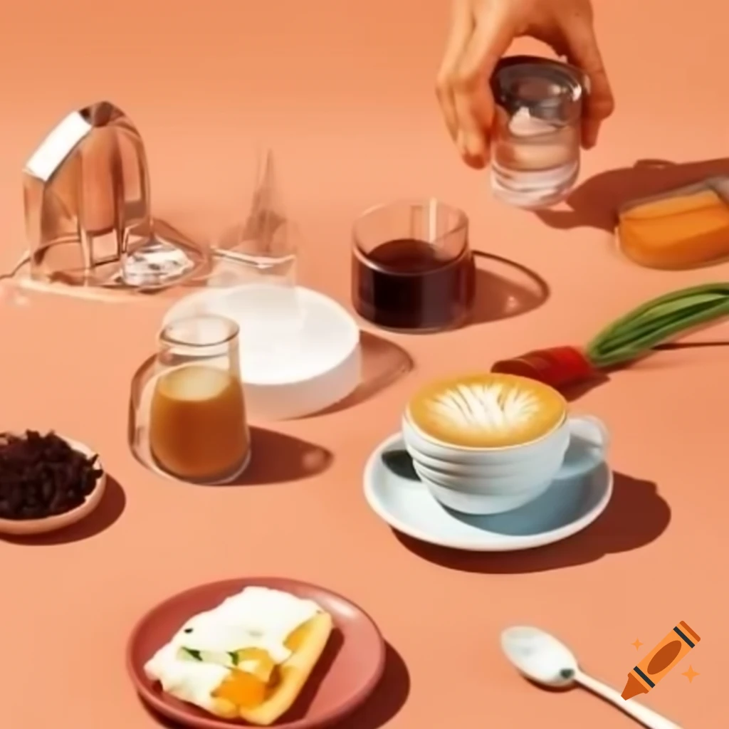 Coffee with artistic design accompanied by food