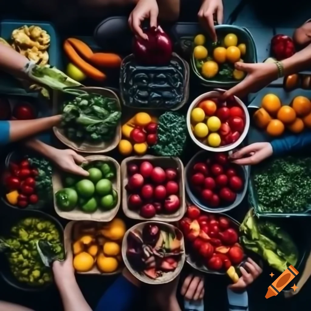People enjoying a variety of fresh and colorful fruits and vegetables
