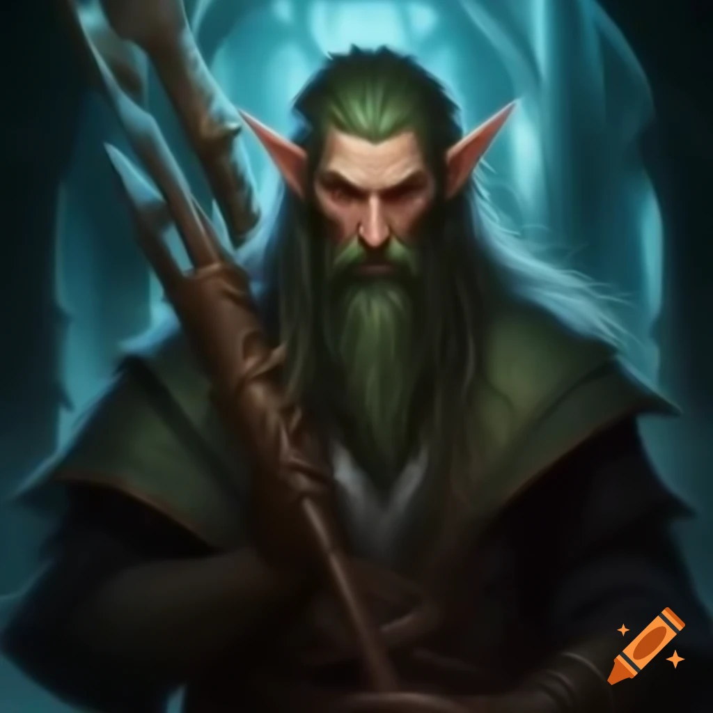 Feminine male elf druid invoking an astral beam