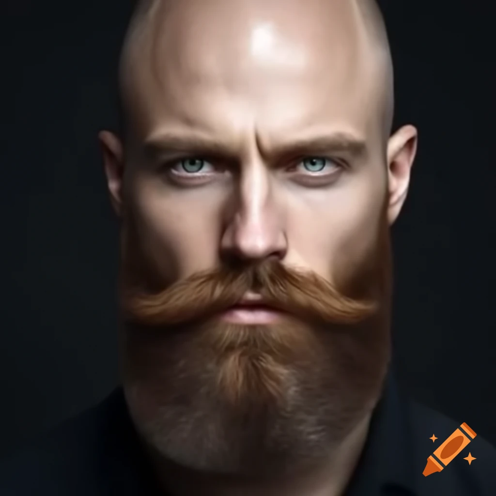 Handsome tall bald man with a beard and brown eyes