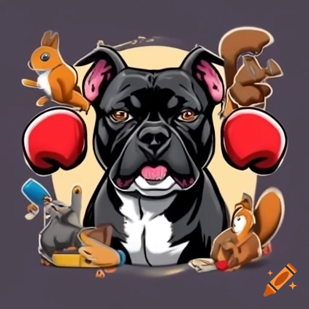 Boxing match illustration featuring a pit bull mix against a squirrel