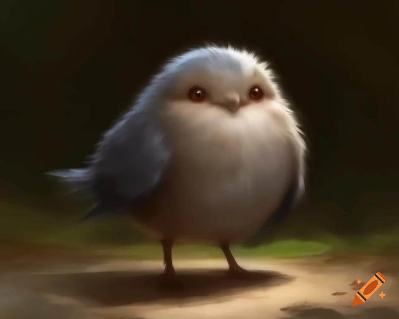 Chubby fantasy bird with long legs walking