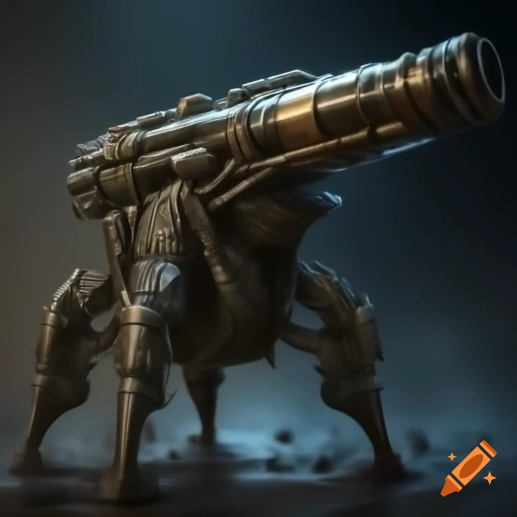Biomechanical artillery with crab legs in H.R. Giger style