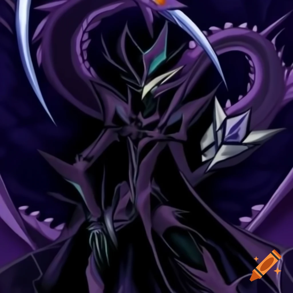 Illustration of dark knight fused with serpentine dragon from Yu-Gi-Oh