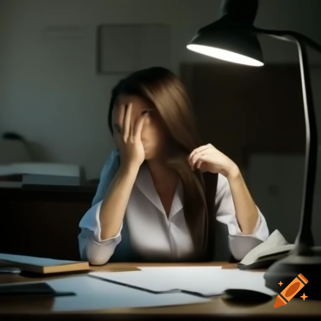 Romanian woman looking bored at work