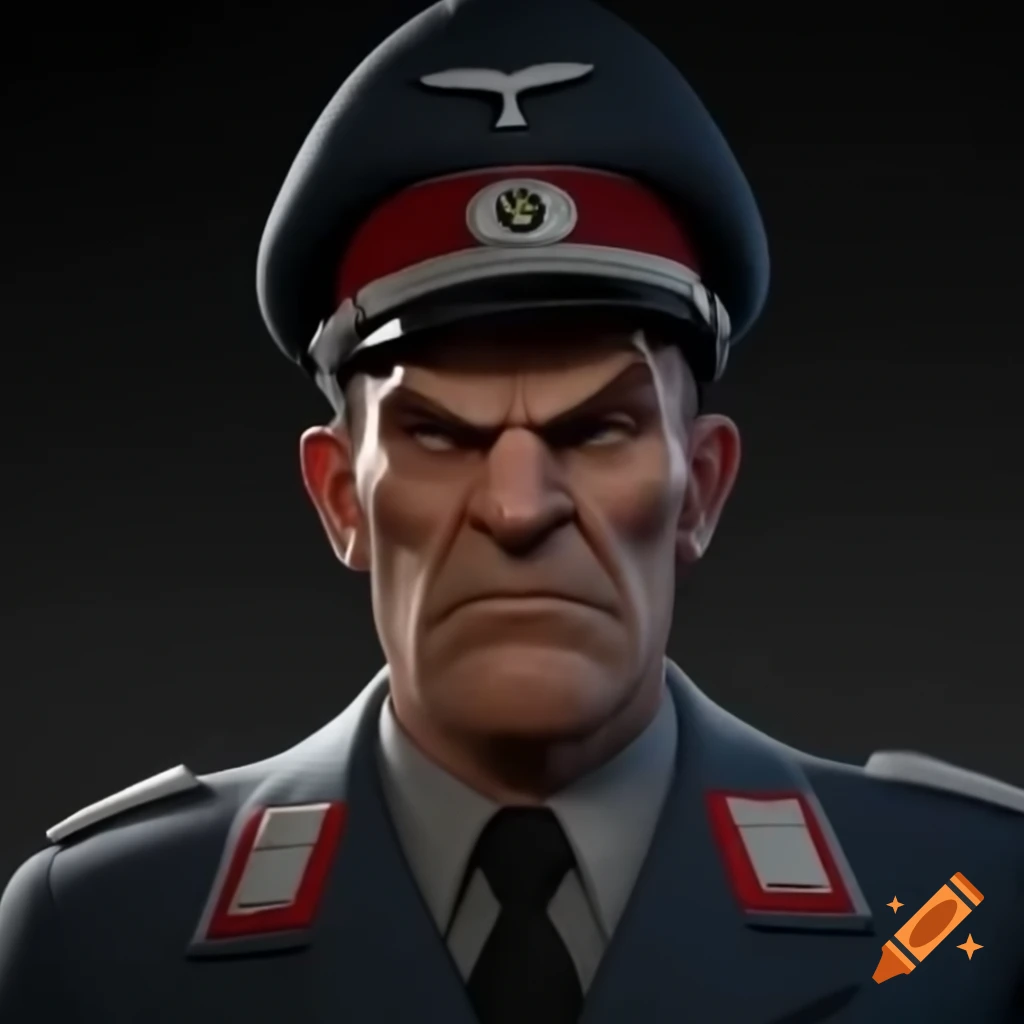 Angry video game player resembling historical military officer