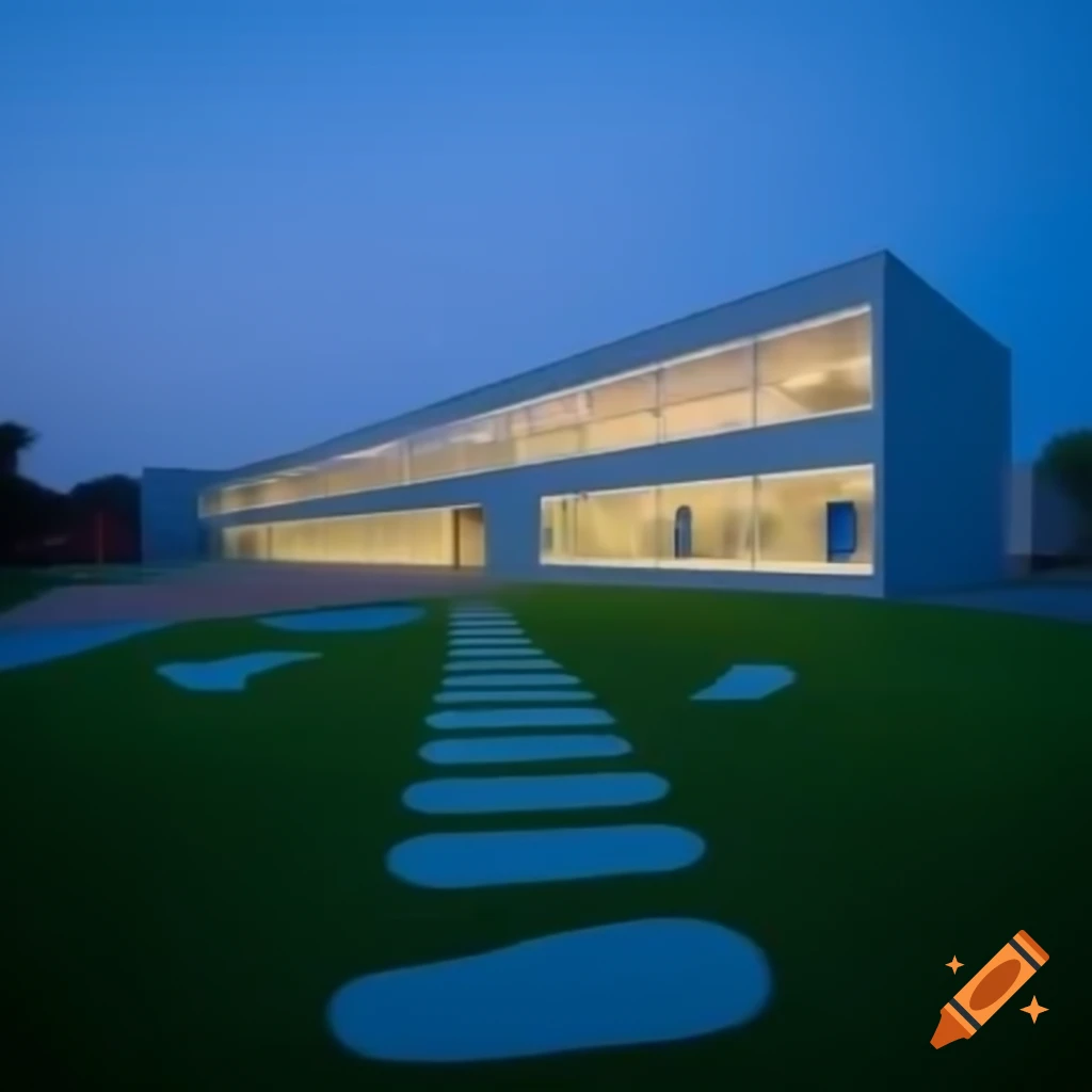 Modern school playground at sunset with surreal ambiance