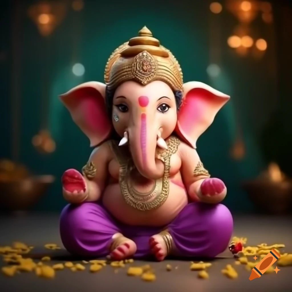 Cute Bal Ganesha sitting in artistic pose