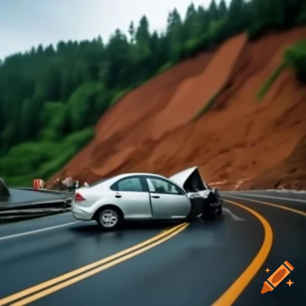 Car impacted by landslide debris