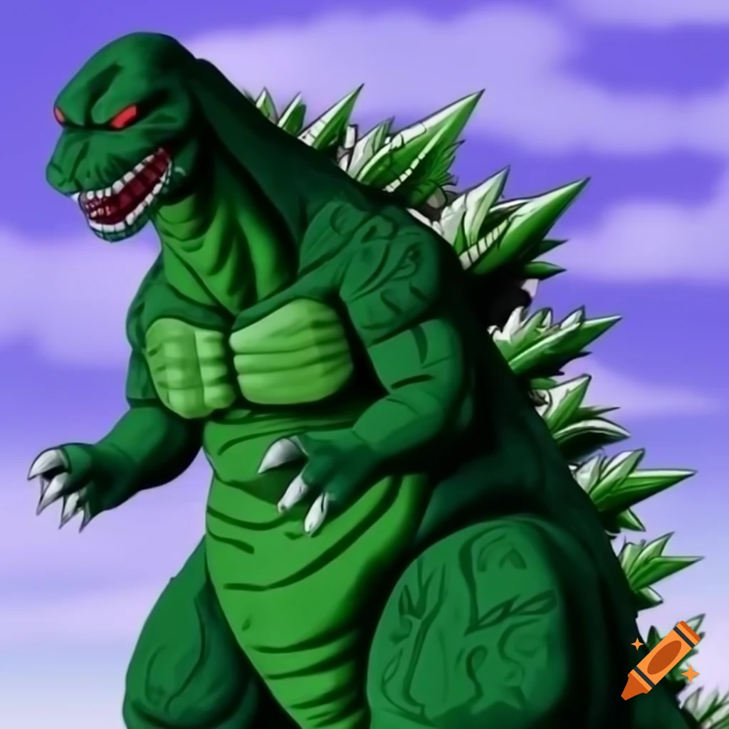 Godzilla depicted in Dragon Ball art style