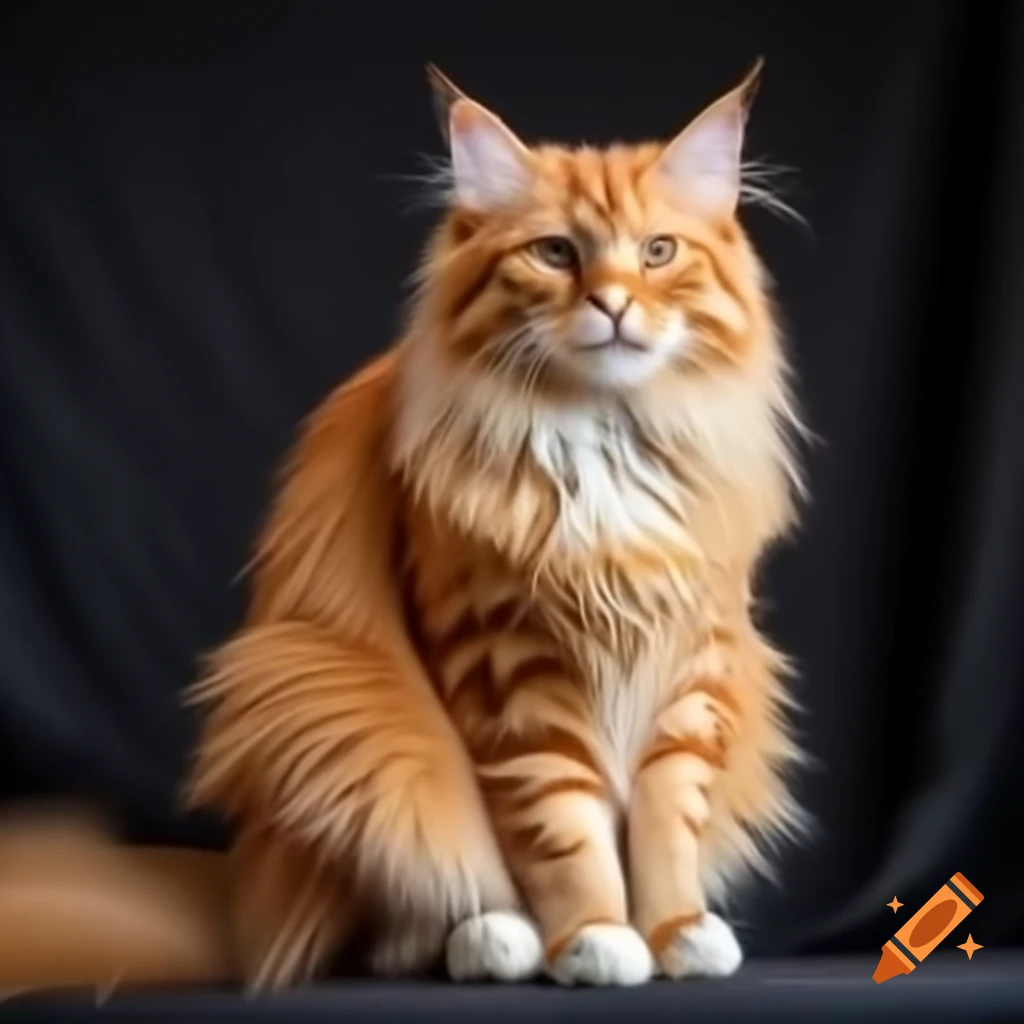 Full body of long-haired orange cat