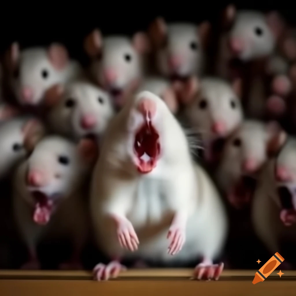 Choir of white mice singing with open mouths