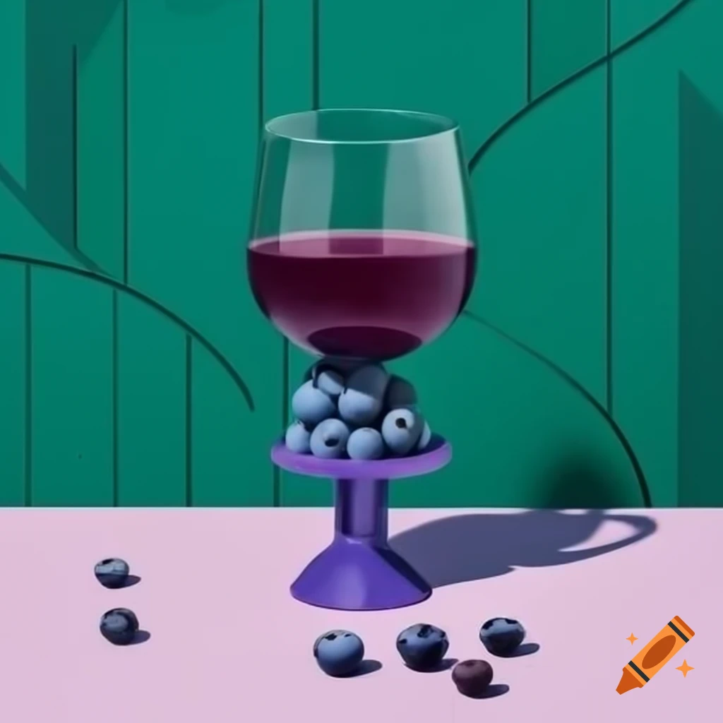 Art Deco style wine glass filled with blueberry juice
