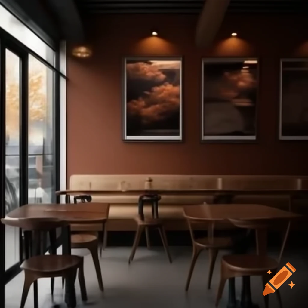 Aesthetic cafe wall in brown and black with autumn theme, creating a relaxing atmosphere