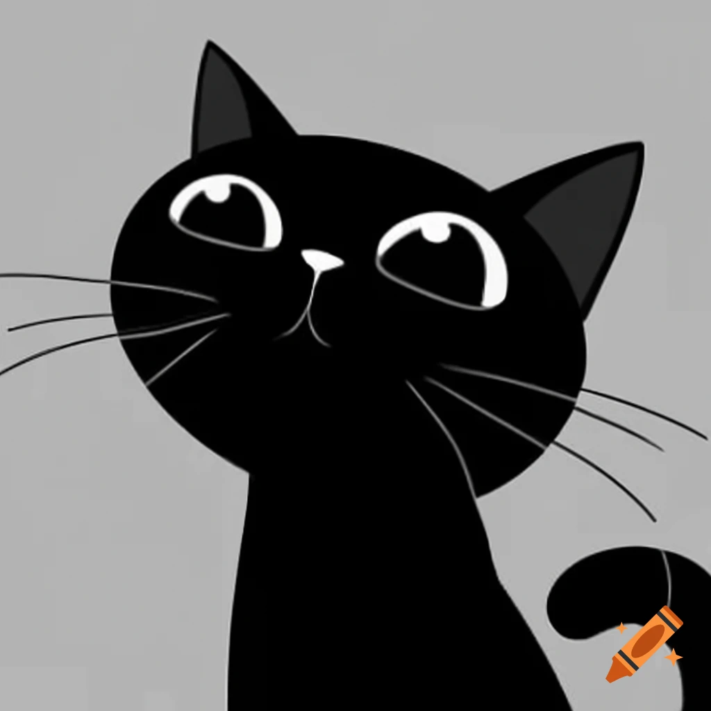Black cat in black and white cartoon style on craiyon