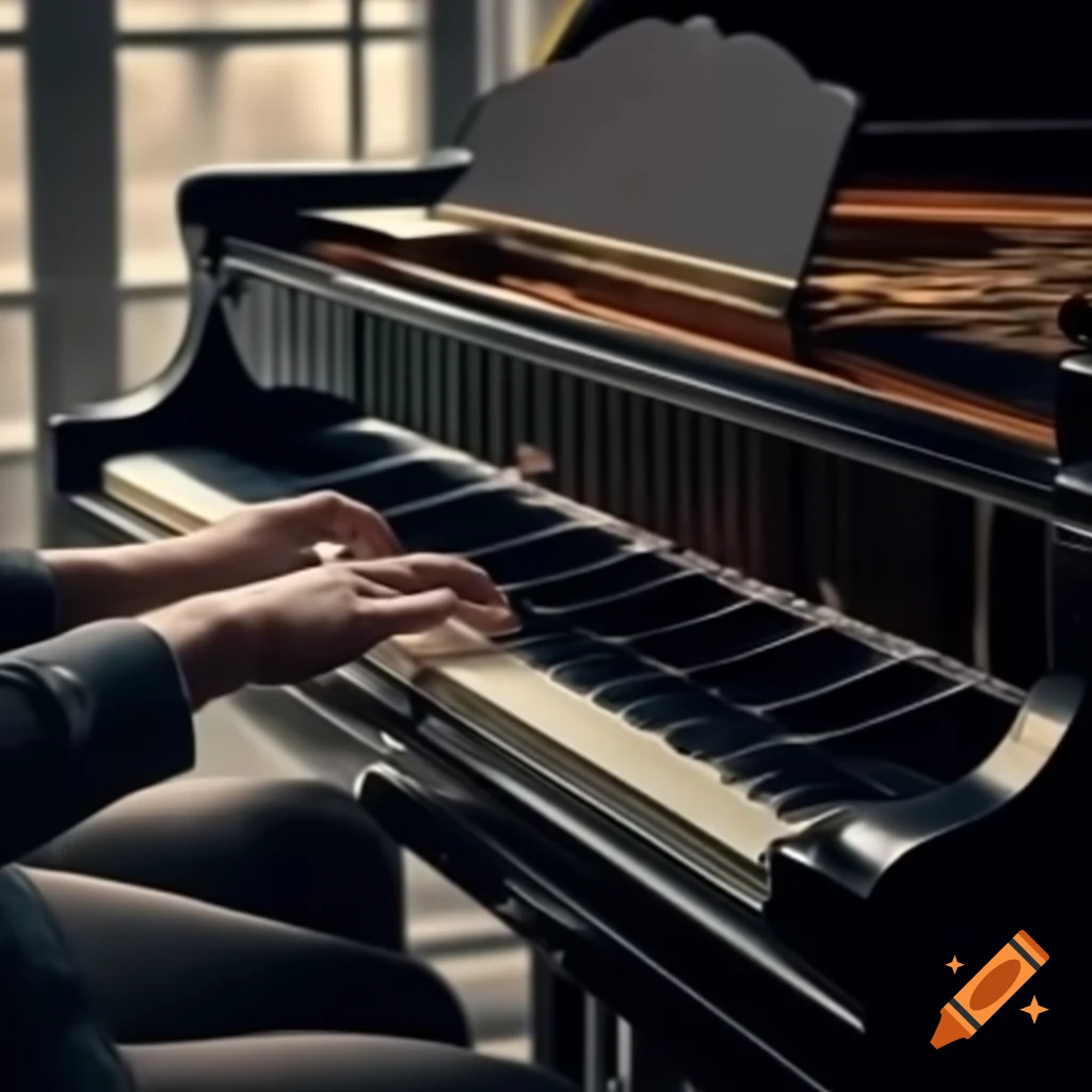 Vertical view of a grand piano