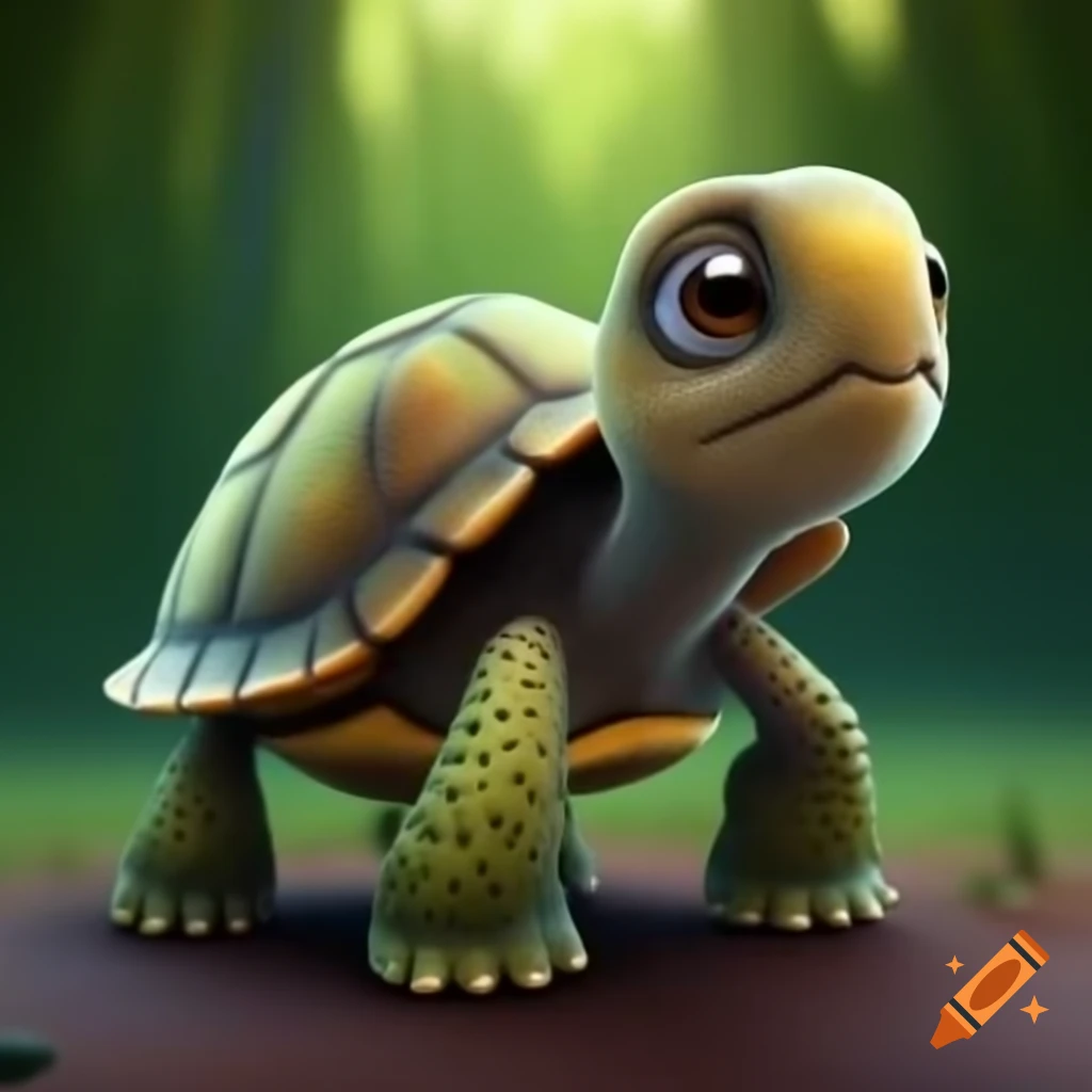 Turtle walking away in Pixar animation style