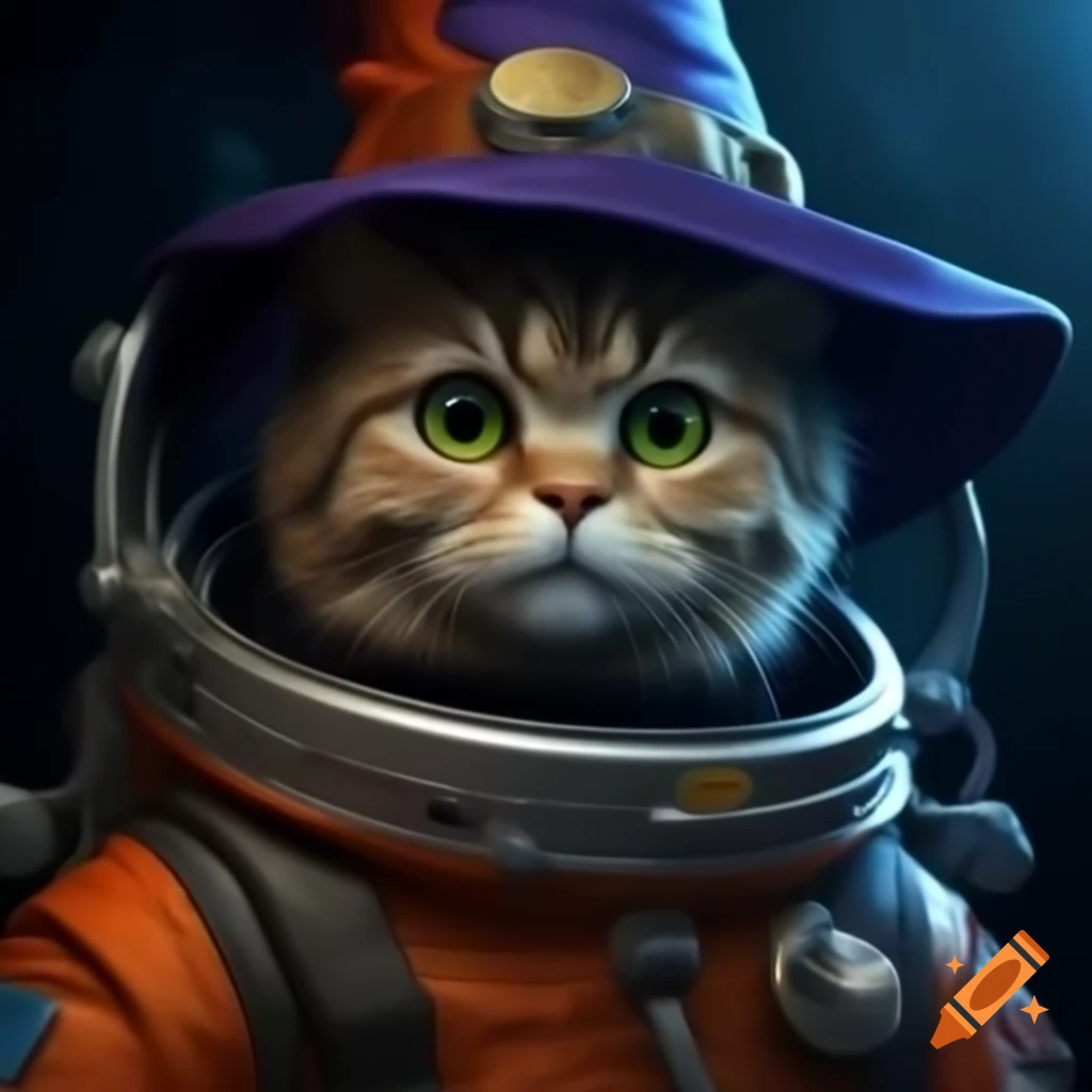 Wizard cosmonaut in space suit floating in space