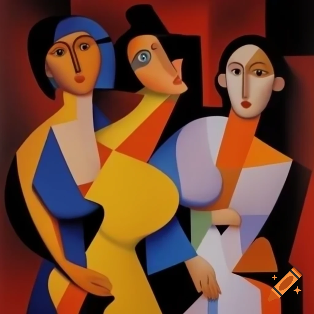 Cubist painting of women by David Hockney
