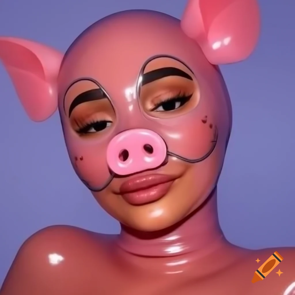 Transparent latex pig costume featuring a stylized pig head and facial design