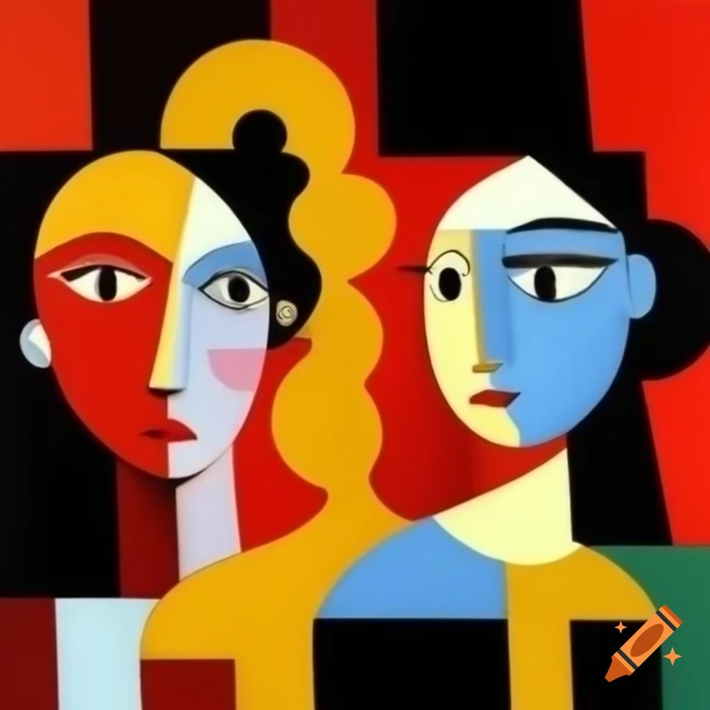 Cubist women painting inspired by Norman Rockwell and Paul Klee